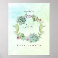 Watercolor Cactus Succulents Baby Shower Welcome Poster