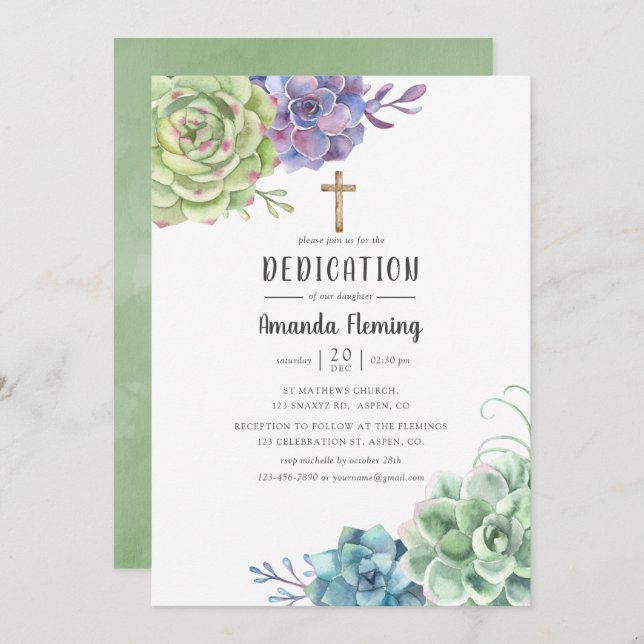 Watercolor Cactus Succulents Baptism/Christening Invitation (Front/Back)