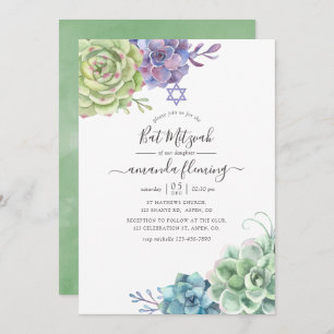 Watercolor Cactus Succulents Bat Mitzvah Invitation