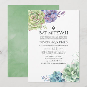 Watercolor Cactus Succulents Bat Mitzvah Invitation
