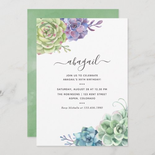 Watercolor Cactus Succulents Birthday Invitation