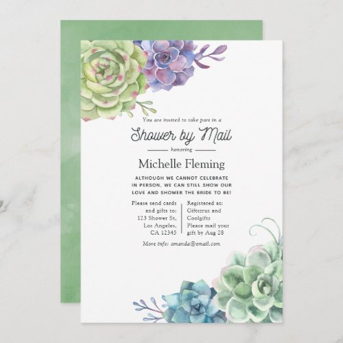Watercolor Cactus Succulents Bridal Shower by Mail Invitation