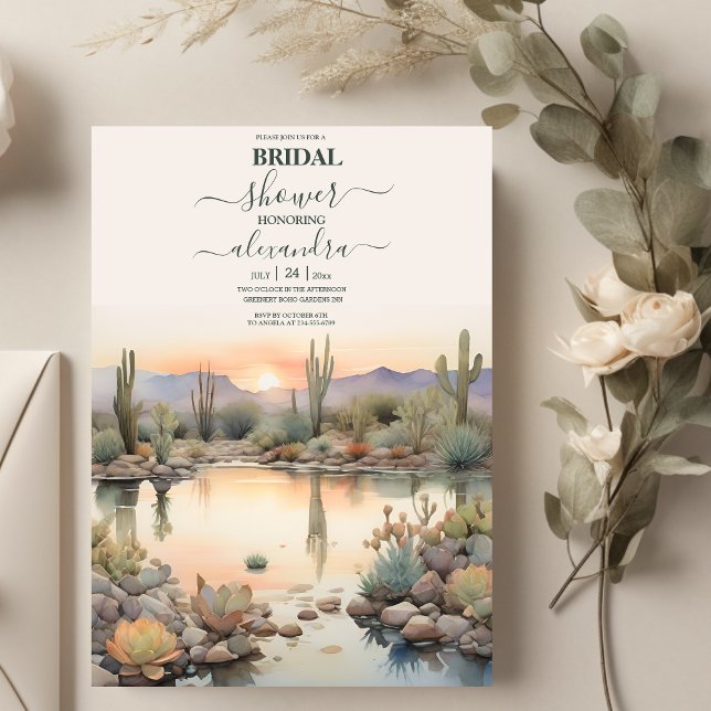  Watercolor Cactus Succulents Bridal Shower Invitation (Creator Uploaded)
