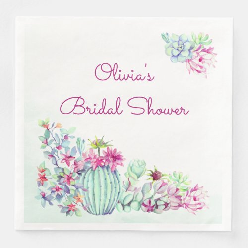 Watercolor Cactus  Succulents Bridal Shower Paper Dinner Napkins