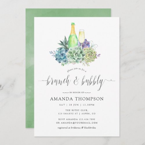 Watercolor Cactus Succulents Brunch and Bubbly Invitation