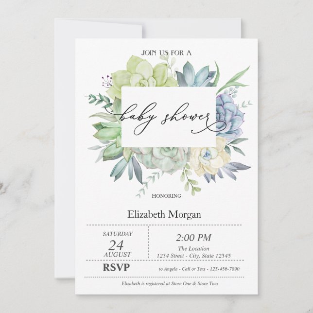 Watercolor Cactus Succulents Dots Baby Shower Invitation (Front)