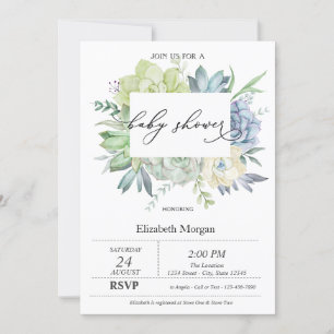 Watercolor Cactus Succulents Dots Baby Shower Invitation