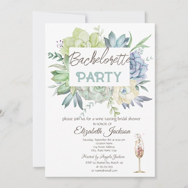 Watercolor Cactus Succulents Dots Bachelorette  Invitation (Front)