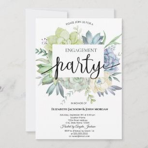 Watercolor Cactus Succulents Dots Engagement Invitation