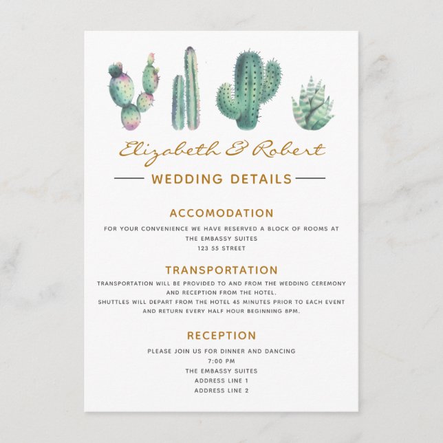watercolor cactus succulents elegant simple detail enclosure card (Front)