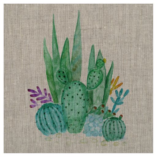 Watercolor , cactus , succulents fabric