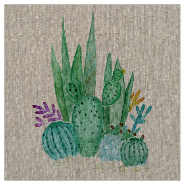 Watercolor , cactus , succulents fabric (Swatch)