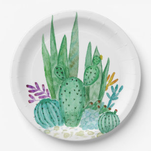 Watercolor , cactus , succulents paper plates