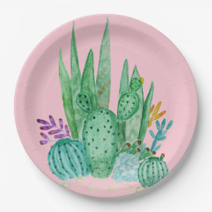 Watercolor , cactus , succulents paper plates