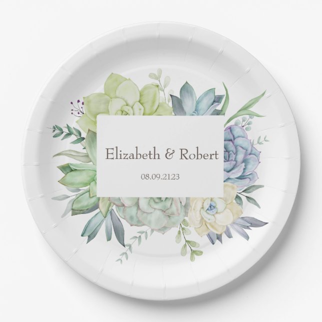 Watercolor Cactus Succulents Paper Plates (Front)