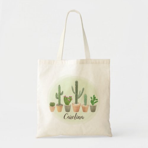 Watercolor Cactus Succulents Potted Plants Modern Tote Bag