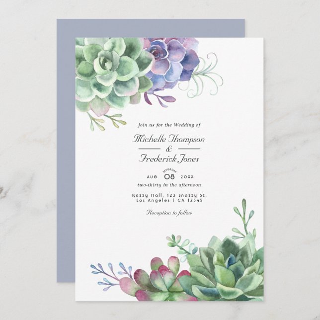 Watercolor Cactus Succulents QR Code RSVP Wedding Invitation (Front/Back)