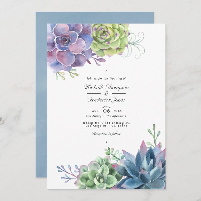 Watercolor Cactus Succulents QR Code Wedding Invitation (Front/Back)