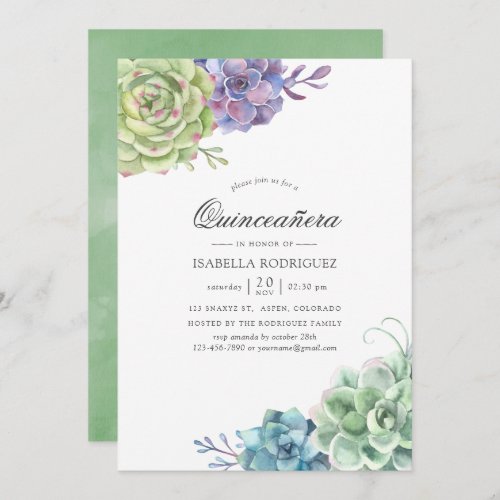 Watercolor Cactus Succulents Quinceaera Invitation