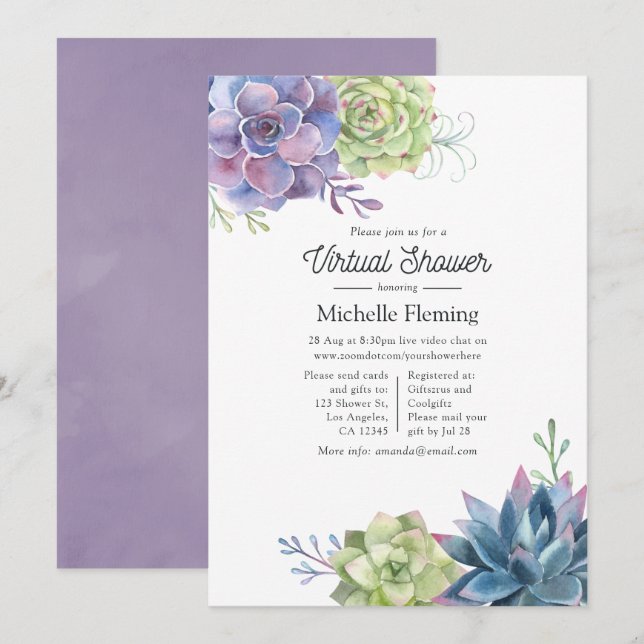 Watercolor Cactus Succulents Virtual Baby Shower Invitation (Front/Back)