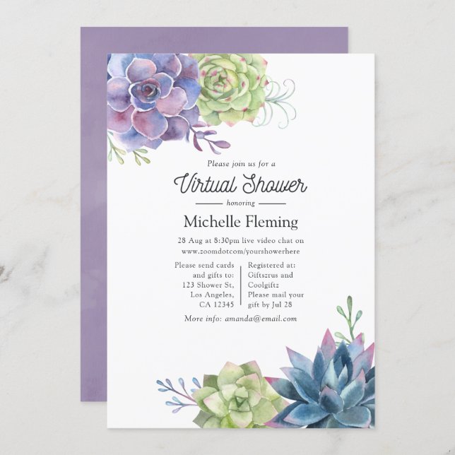 Watercolor Cactus Succulents Virtual Baby Shower Invitation (Front/Back)