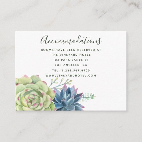 Watercolor Cactus Succulents Wedding Accommodation Enclosure Card