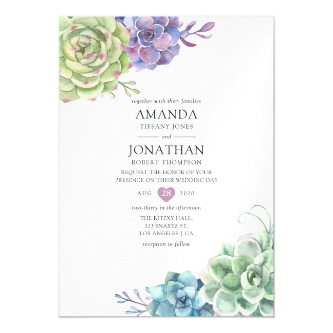 Watercolor Cactus Succulents Wedding Magnetic Invitation