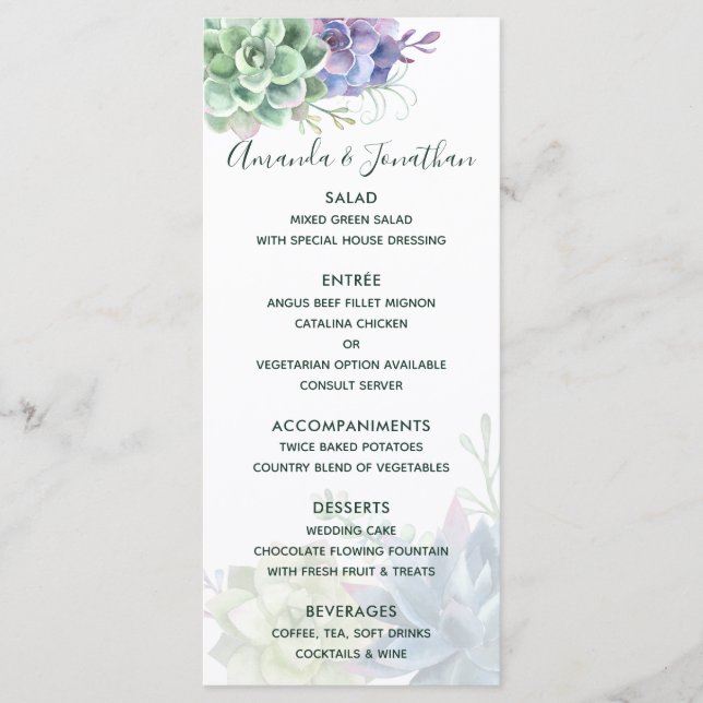 Watercolor Cactus Succulents Wedding Menu (Front)