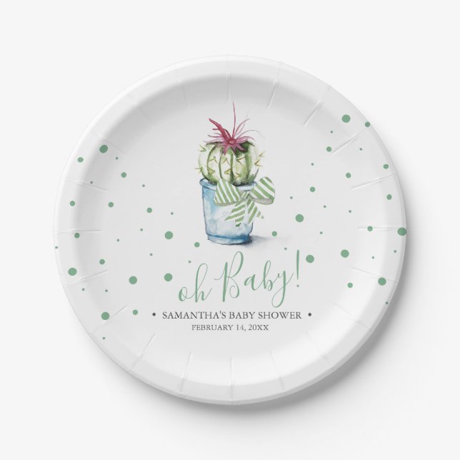 Watercolor Cactus Summer Party Theme Paper Plates (Front)