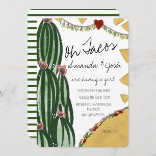 Watercolor Cactus Taco Artsy Greenery Baby Shower Invitation