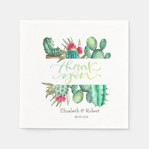 Watercolor Cactus Thank You Card Napkins