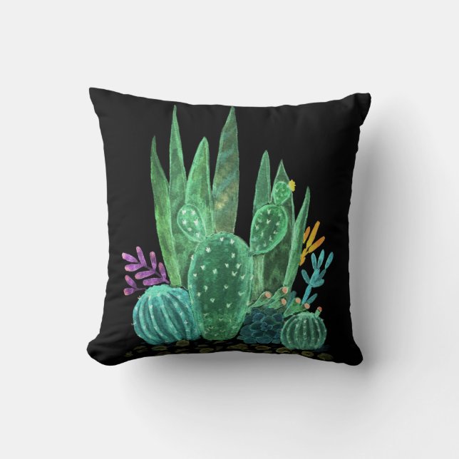 Watercolor, cactus throw pillow (Front)
