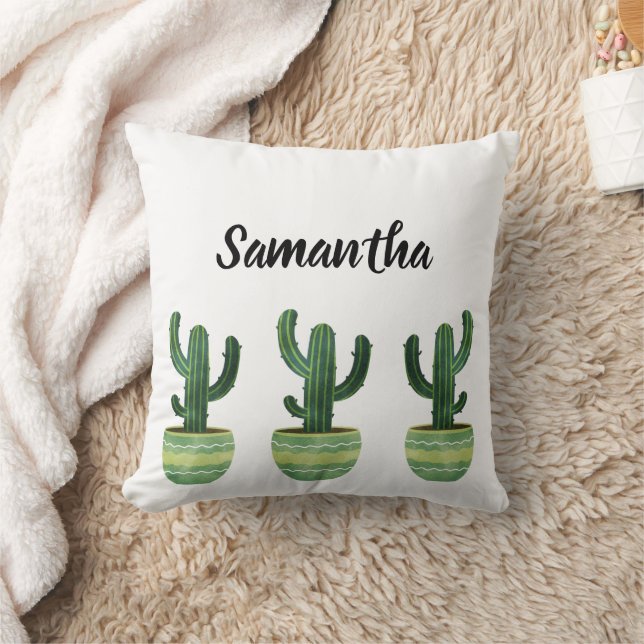 Watercolor Cactus  Throw Pillow (Blanket)