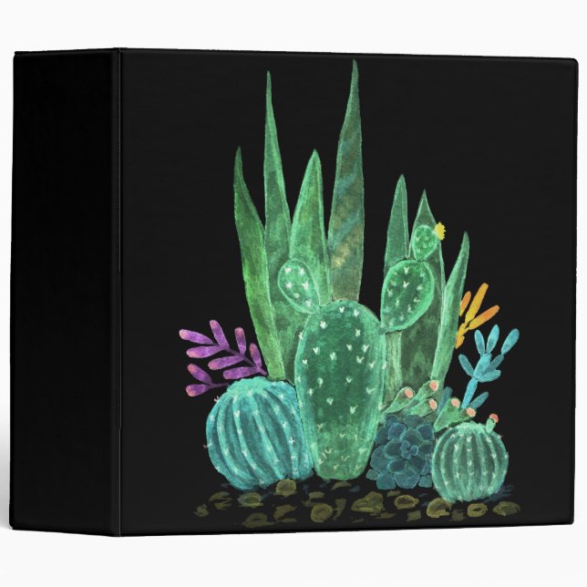 Watercolor, cactus throw pillow 3 ring binder (Front/Spine)