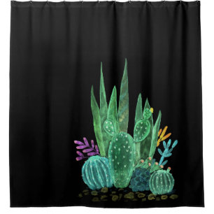 Watercolor, cactus throw pillow shower curtain
