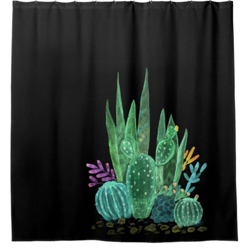 Watercolor cactus throw pillow shower curtain