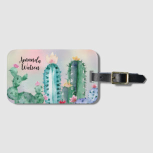 Watercolor Cactus Tote Bag Luggage Tag
