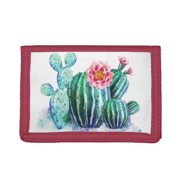 watercolor Cactus Trifold Wallet (Front)