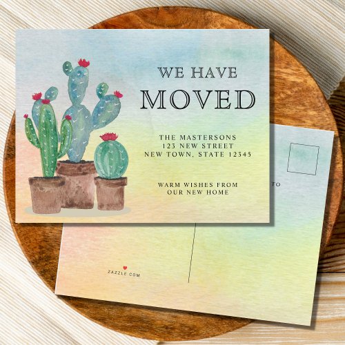 Watercolor Cactus We Have Moved New Home Moving  Announcement Postcard