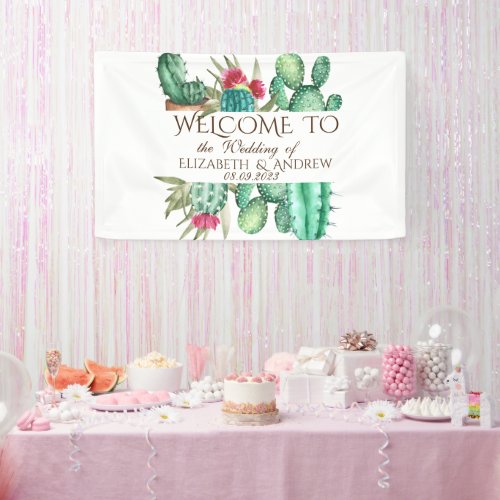 Watercolor Cactus Wedding Banner