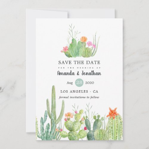 Watercolor Cactus Wedding Photo Save The Date