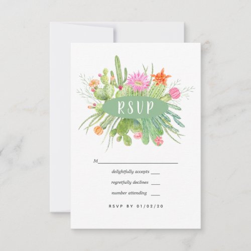 Watercolor Cactus Wedding RSVP Card