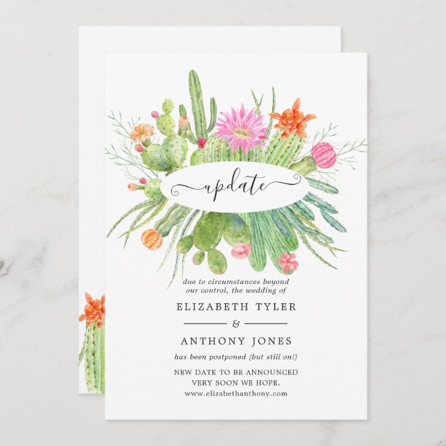 Watercolor Cactus Wedding Update Invitation (Front/Back)