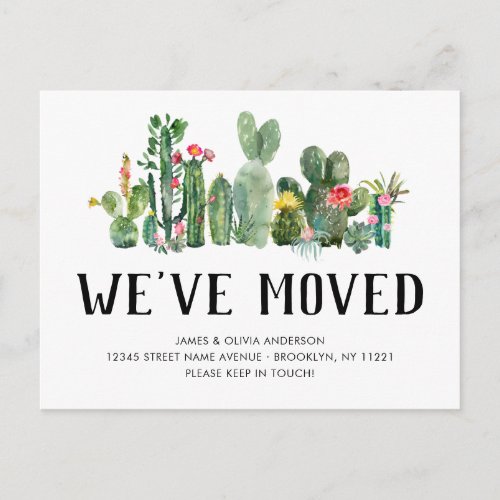 Watercolor Cactus Weve Moved Boho New Home Moving Announcement Postcard