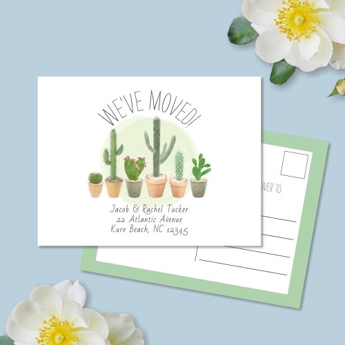 Watercolor Cactus Weve Moved Moving Announcement Postcard