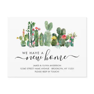 Watercolor Cactus We've Moved New Home Cute Moving Announcement Postcard