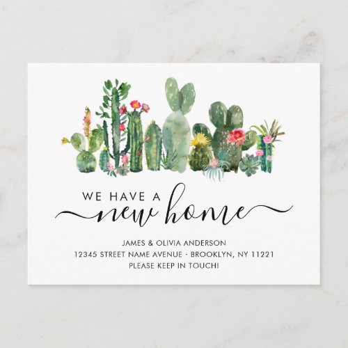 Watercolor Cactus Weve Moved New Home Cute Moving Announcement Postcard