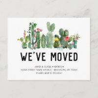 Watercolor Cactus We've Moved New Home Cute Moving