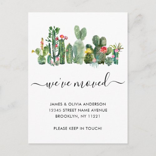 Watercolor Cactus Weve Moved New Home Moving Announcement Postcard