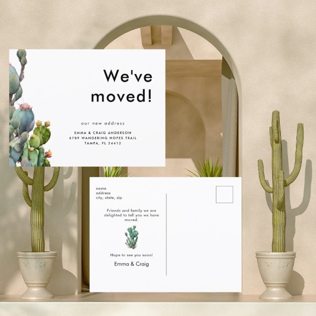 Watercolor Cactus We've Moved Postcard (Creator Uploaded)